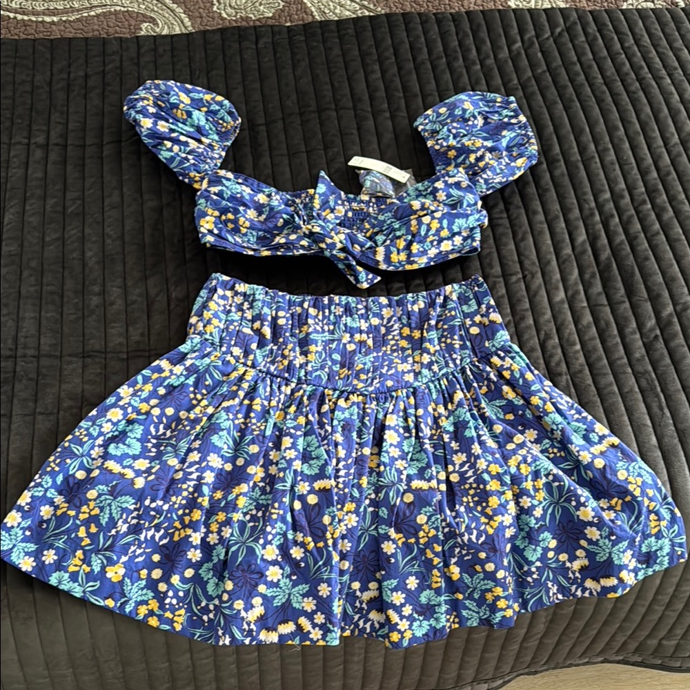 Maeve- Anthropologie Blue Floral Two-Piece Set Size Small